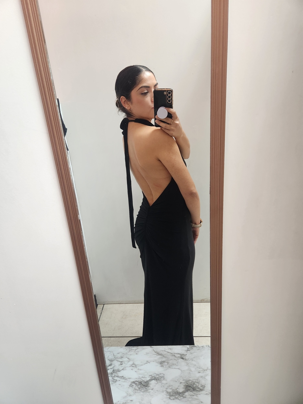 Black Backless Halter Maxi Dress - Sleek Evening Gown